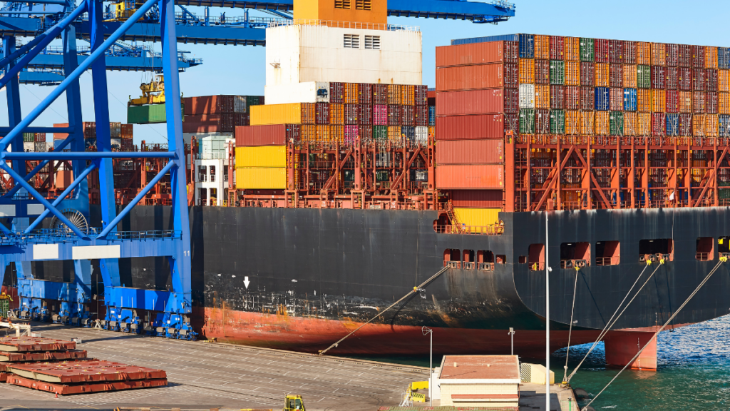 Container ship being loaded at port illustrating trade finance solutions